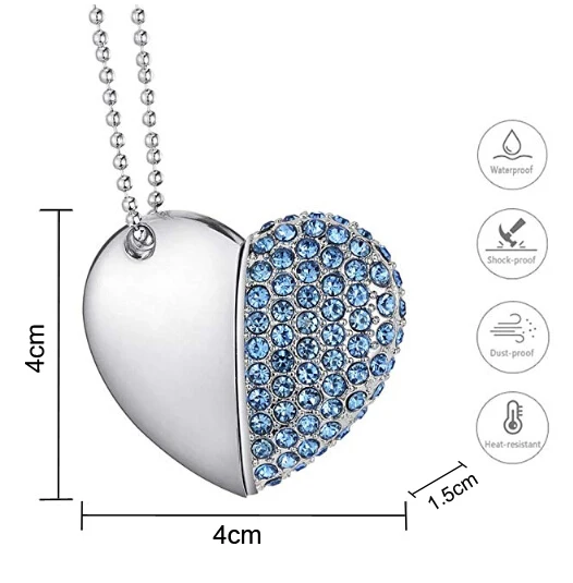 customized diamond jewelry heart shaped usb flash drive crystal