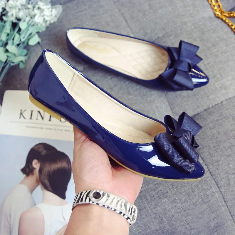 

Flat shoes women fashion butterfly-knot square toe party leather ballet flats big shallow ladies flat shoes, As picture