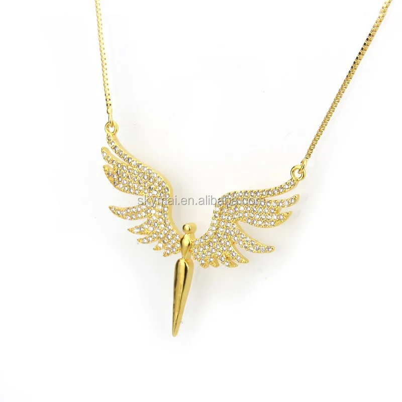 Hot selling angel pendant copper gold-plated zircon necklace fashion vacuum gold-plated platinum necklace for women