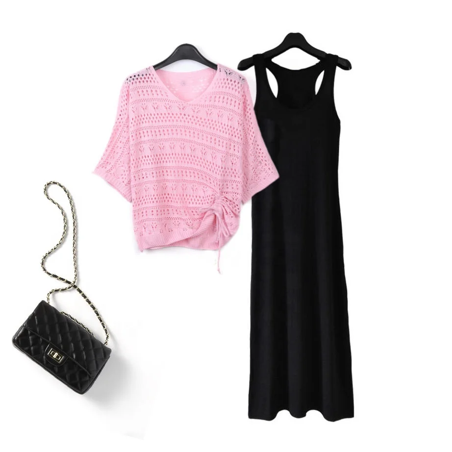 2021 new suspenders fairy hollow knit sweater two-piece thin women long skirt suits, Picture color
2021 new suspenders fairy hollow knit sweater two-piece thin women long skirt suits, Picture color
