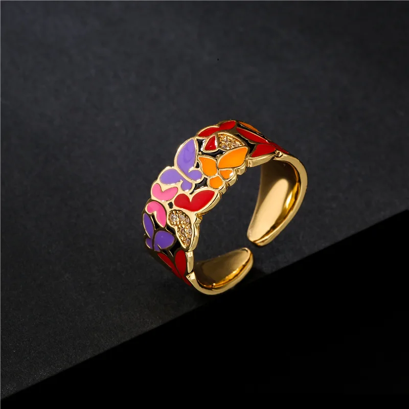 Personalized 18K Gold Plated Multi Color Enamel Butterfly Open Rings Adjustable Colorful Butterfly Oil Drip Rings For Girl
Personalized 18K Gold Plated Multi Color Enamel Butterfly Open Rings Adjustable Colorful Butterfly Oil Drip Rings For Girl