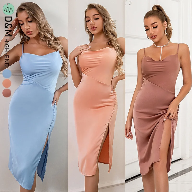 D&M 2022 New Summer Satins Silk Sleeveless Cowl Neck Button Side Split Thigh Cami Dress Women Girl Casual Slip Silk Midi Dress, Picture color 
D&M 2022 New Summer Satins Silk Sleeveless Cowl Neck Button Side Split Thigh Cami Dress Women Girl Casual Slip Silk Midi Dress, Picture color