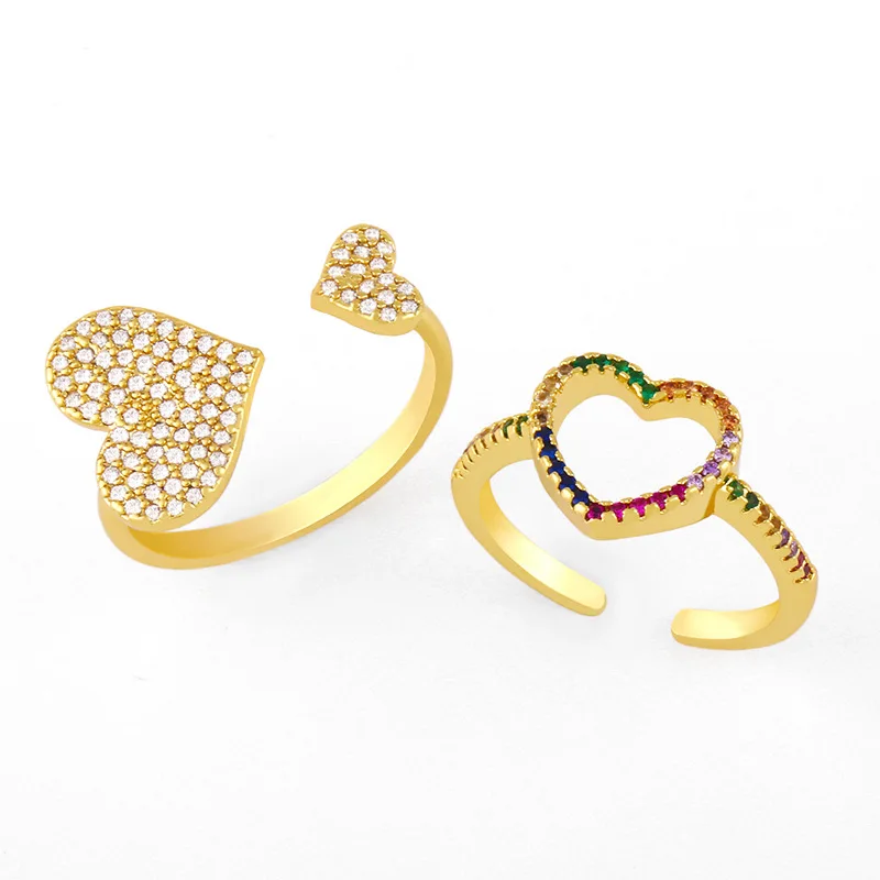 18k Gold Plated CZ Crystal Heart Finger Rings Adjustable Rainbow Zircon Heart Open Rings, As picture
18k Gold Plated CZ Crystal Heart Finger Rings Adjustable Rainbow Zircon Heart Open Rings, As picture