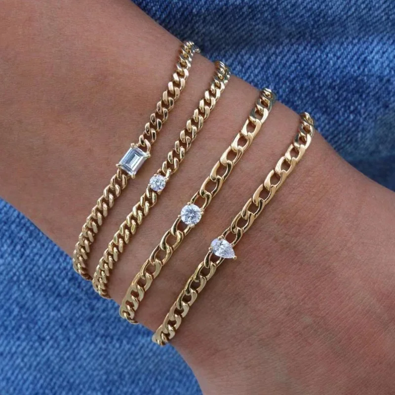 18K PVD Gold Plated Waterproof Stainless Steel Tear Drop Round Zirconia Link Chain Bracelet for Women Wholesale Jewelry
18K PVD Gold Plated Waterproof Stainless Steel Tear Drop Round Zirconia Link Chain Bracelet for Women Wholesale Jewelry