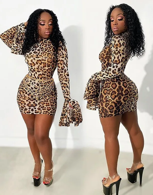 2021 Sexy Casual Leopard Printed Long Flare Sleeve Mini Dress Women Clothes Hot Night Club Wear Girl Dresses
2021 Sexy Casual Leopard Printed Long Flare Sleeve Mini Dress Women Clothes Hot Night Club Wear Girl Dresses
