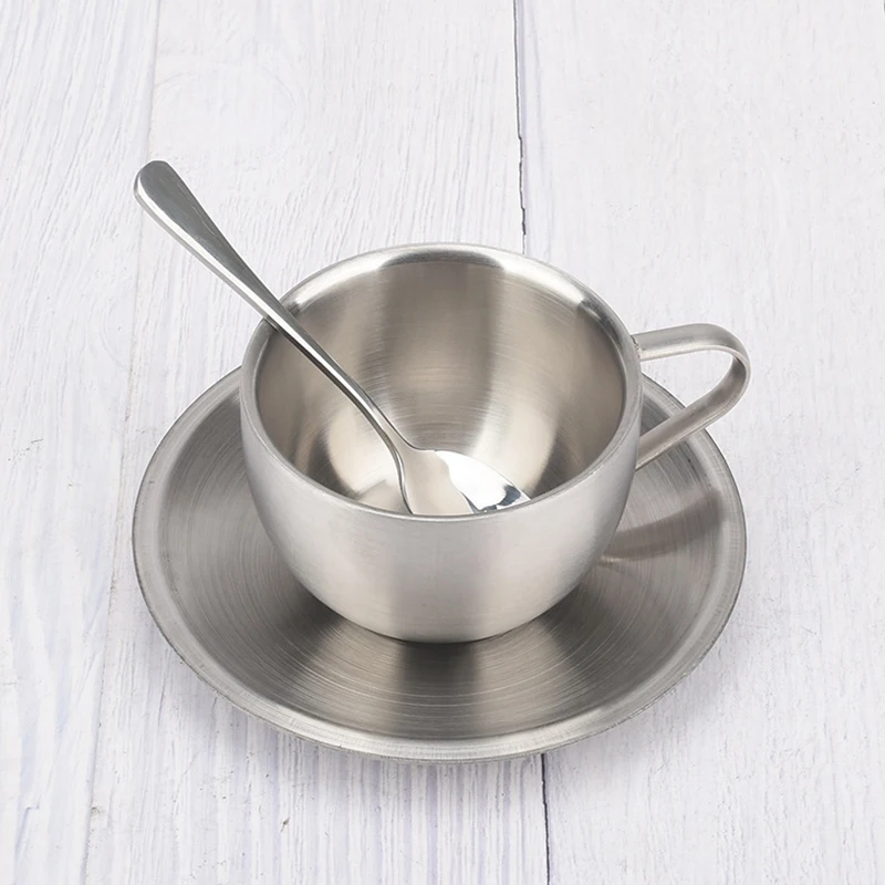 Wholesale Stainless Steel Coffee Cup With Saucer Double Wall Coffee Cup Set Include Cup Plate Spoon
Wholesale Stainless Steel Coffee Cup With Saucer Double Wall Coffee Cup Set Include Cup Plate Spoon