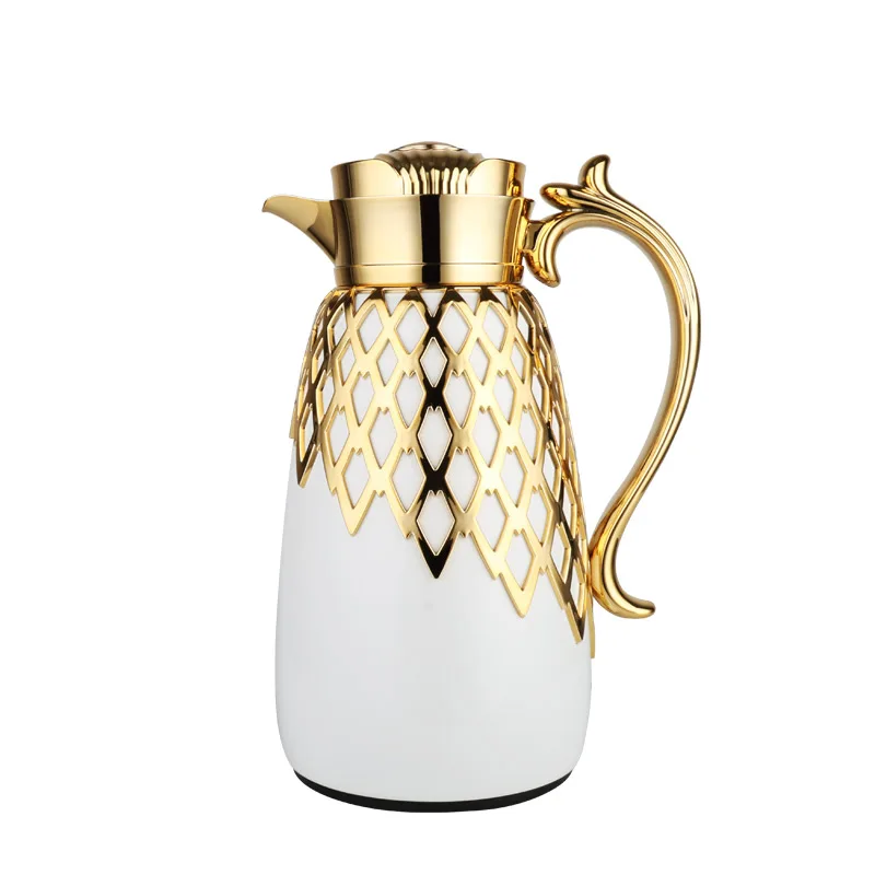 RTS High quality Golden Hollow Decoration 1.0 White color Coating Metal Body Glass Insulated Coffee Jug, Customized color
RTS High quality Golden Hollow Decoration 1.0 White color Coating Metal Body Glass Insulated Coffee Jug, Customized color