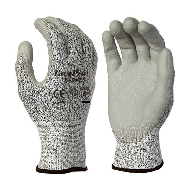 China manufacture Anti Cut 4543C 13G HPPE+ fiberglass PU palm coated cut resistant glove
