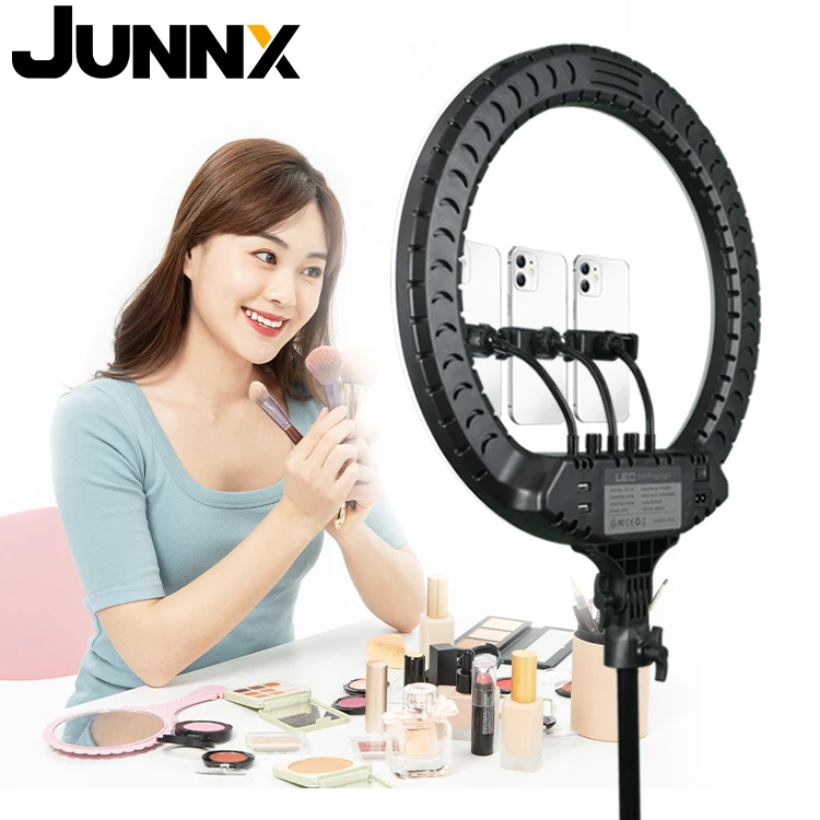 

JUNNX Live Streaming Photography Phone Ringlight Dimmable RGB Makeup Video 10 12 18 21 Selfie LED Ring Light with Tripod Stand