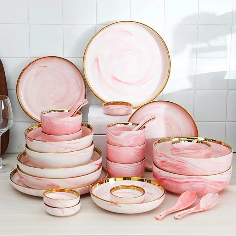 European style marbled luxury home creative ceramic bowls and dishes tableware set, Customized color
European style marbled luxury home creative ceramic bowls and dishes tableware set, Customized color