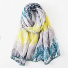 Fashion Ombre Leaves printed scarf with Pom Lace trim gorgeous hijab soft scarf shawl for women