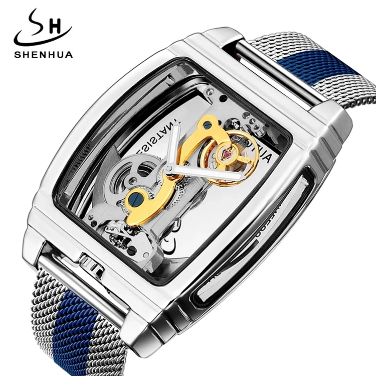 

2021 NEW SHENHUA 28 Automatic Mechanical Watch Men reloj Steampunk Skeleton Self Winding Leather Men's Clock Watches