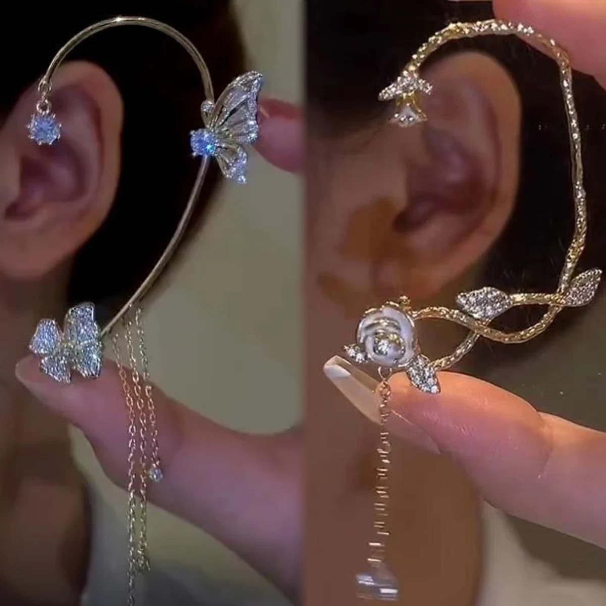 Fashion flash diamond gold butterfly long tassel ladies ear hook silver unicorn creative no pierced ear clip earrings gift
Fashion flash diamond gold butterfly long tassel ladies ear hook silver unicorn creative no pierced ear clip earrings gift