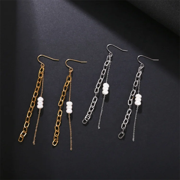 Korean fashion minimalist hip hop stainless steel paper clip long chain tassel dangle pearl stud earring for women, Gold
Korean fashion minimalist hip hop stainless steel paper clip long chain tassel dangle pearl stud earring for women, Gold