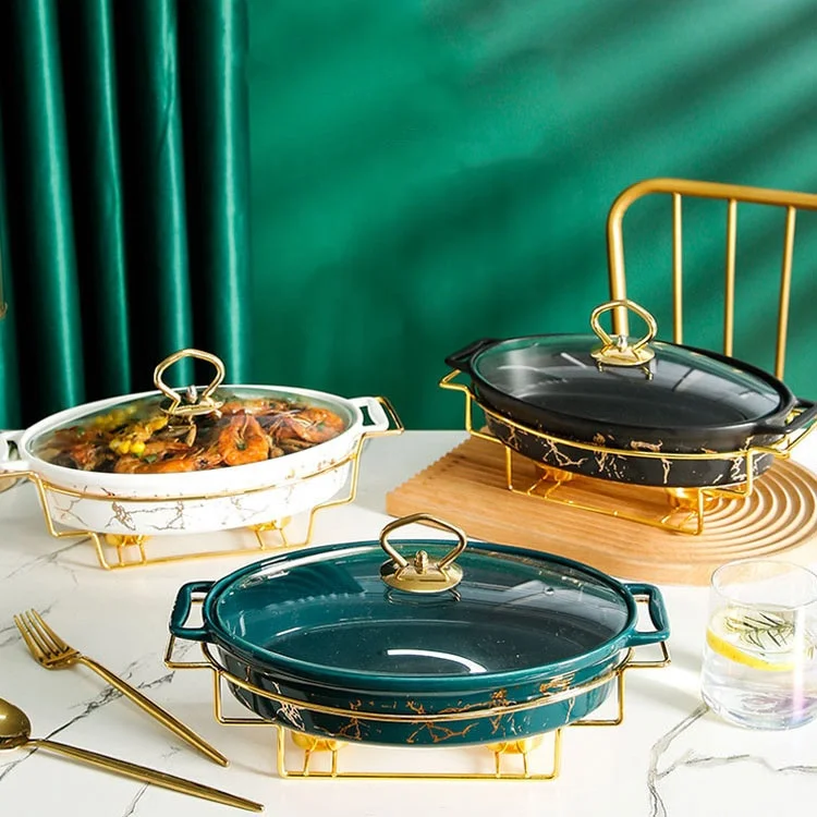Wholesale household ceramic tableware gold oval shape casserole marble ceramic soup pot with iron stand, As product
Wholesale household ceramic tableware gold oval shape casserole marble ceramic soup pot with iron stand, As product