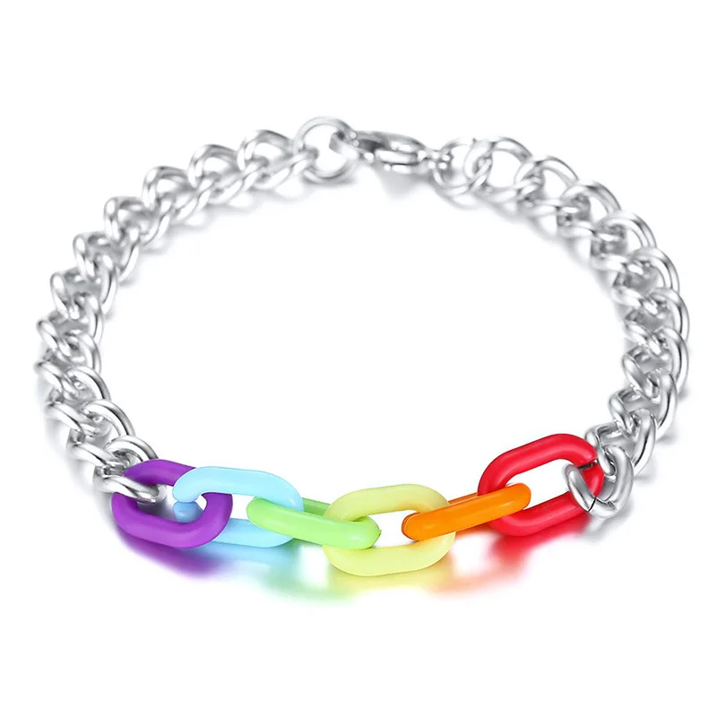 High Quality American Style Accessories Stitching Stainless Steel Acrylic Bracelet Lgbt Rainbow Bracelet for Gift
High Quality American Style Accessories Stitching Stainless Steel Acrylic Bracelet Lgbt Rainbow Bracelet for Gift