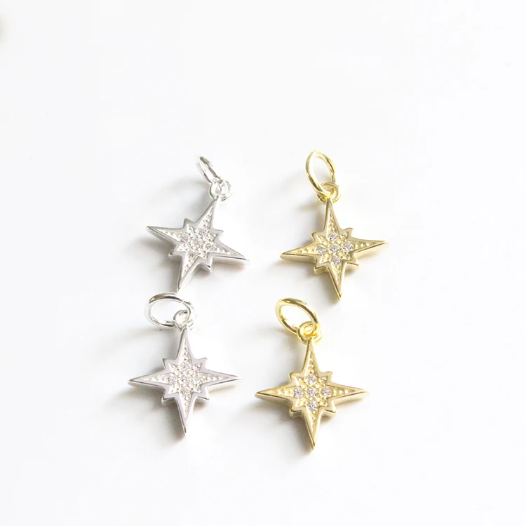 Wholesale jewelry making accessory shiny four pointed star shape 925 sterling silver CZ pendant
Wholesale jewelry making accessory shiny four pointed star shape 925 sterling silver CZ pendant
