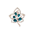 China Supplier Custom Leaf Shaped Gold Metal Jewelry Rhinestone Pin Brooches