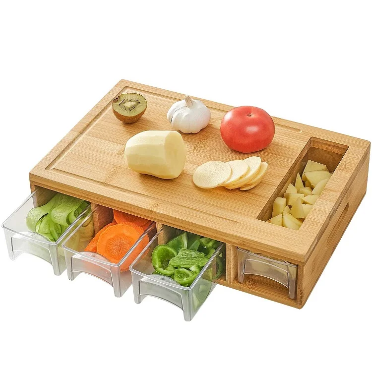 Multi Functional 4 Drawers Bamboo Cutting Board Set With Storage Container, Natural
Multi Functional 4 Drawers Bamboo Cutting Board Set With Storage Container, Natural