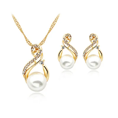 Stocks Selling Fashion Hot Diamond Gold Plated Pearl Pendant Necklace Earring Jewelry Set For Elegant Women's Jewelry Set
Stocks Selling Fashion Hot Diamond Gold Plated Pearl Pendant Necklace Earring Jewelry Set For Elegant Women's Jewelry Set