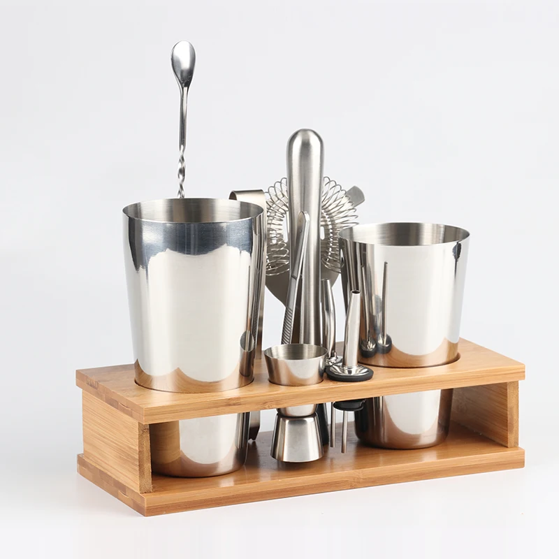 10-piece stainless steel boston cocktail shaker set with wooden stand cocktail kit boston coqueteleira
10-piece stainless steel boston cocktail shaker set with wooden stand cocktail kit boston coqueteleira