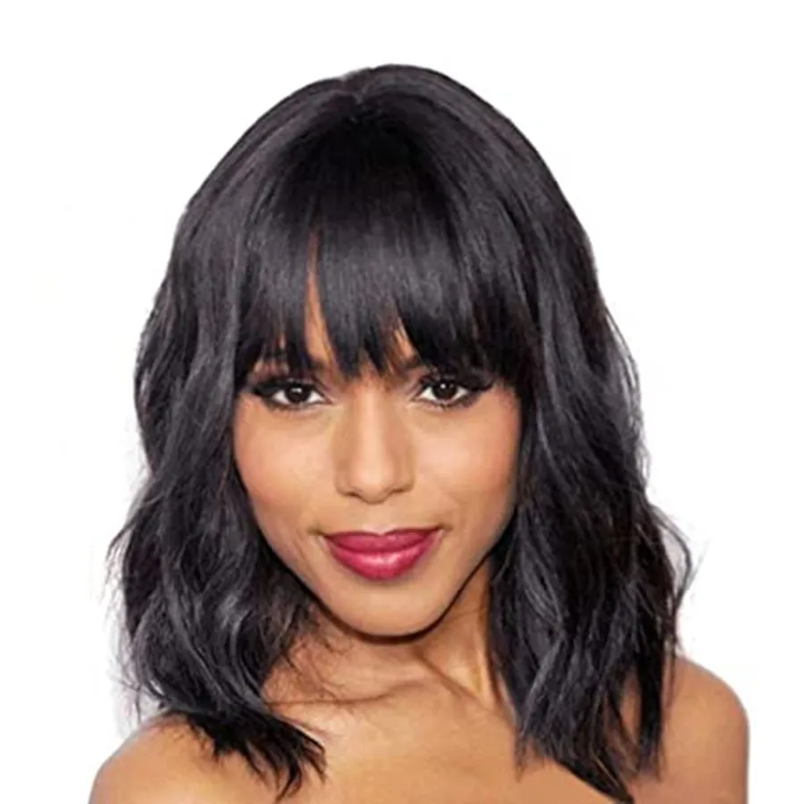 

Natural Wavy brazilian Hair Wigs, 12 inches Short Curly bob Womens Wigs,Elegant short curly lace human Wig With Bangs