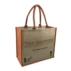 Eco friendly promotion Jute beach bag laminated jute burlap shopping tote bag with OEM customized logo