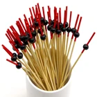 Wholesale Customization Environmental Protection Clean Long Toothpick With Beads Red And Black Bamboo Cake Toothpick