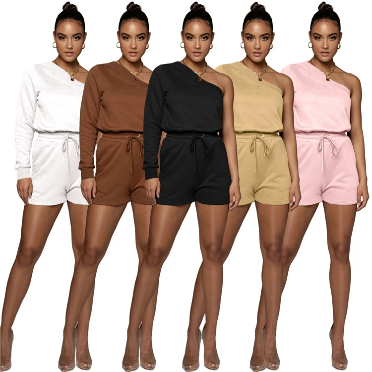 2021 Hot Ladies Clothes One Shoulder Summer Women Two Piece Shorts Set, Picture shown
2021 Hot Ladies Clothes One Shoulder Summer Women Two Piece Shorts Set, Picture shown