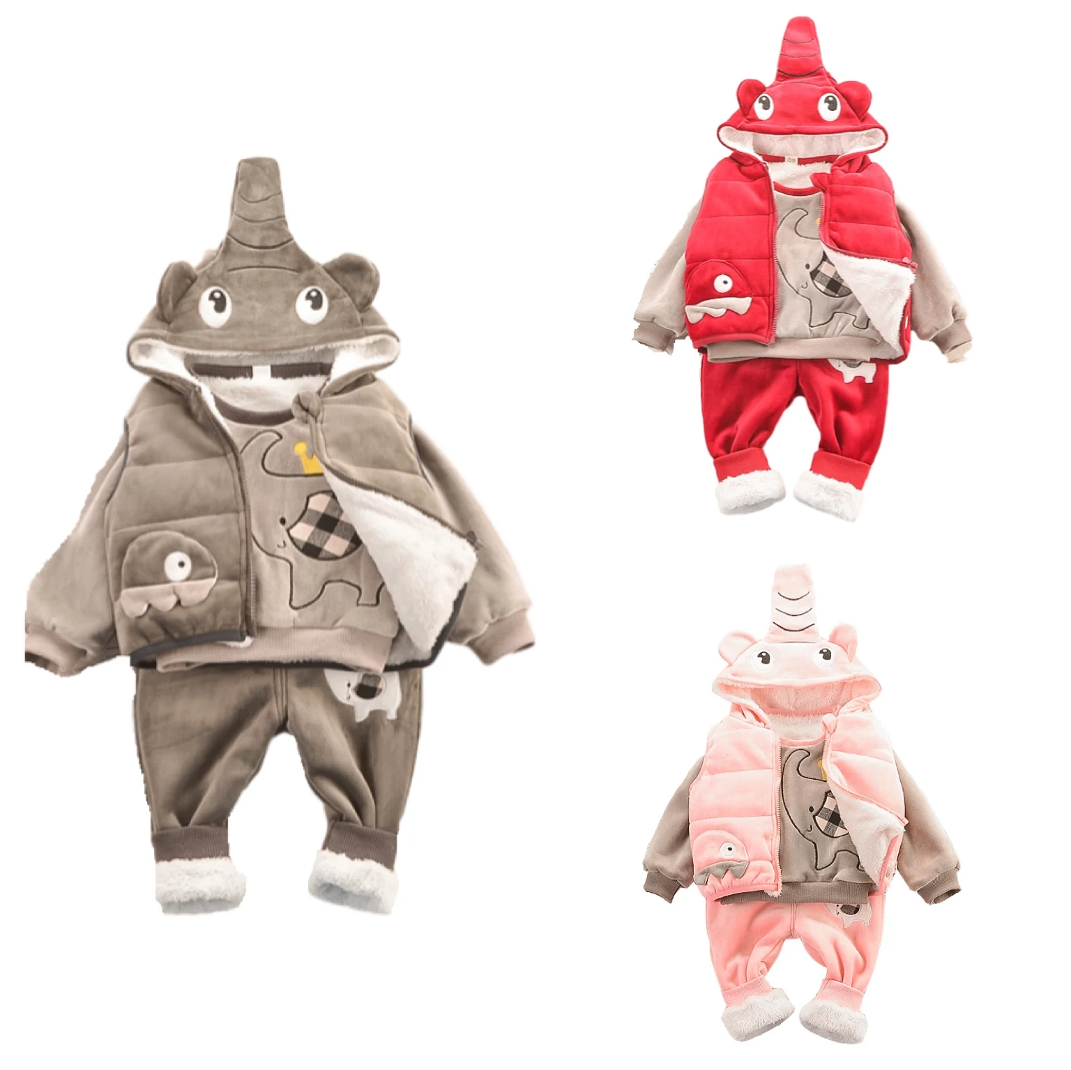 2020 winter boys girls cartoon elephant hooded long sleeve version plus velvet thick three piece suit 100% cotton clothing set, Red,pink,gary
2020 winter boys girls cartoon elephant hooded long sleeve version plus velvet thick three piece suit 100% cotton clothing set, Red,pink,gary