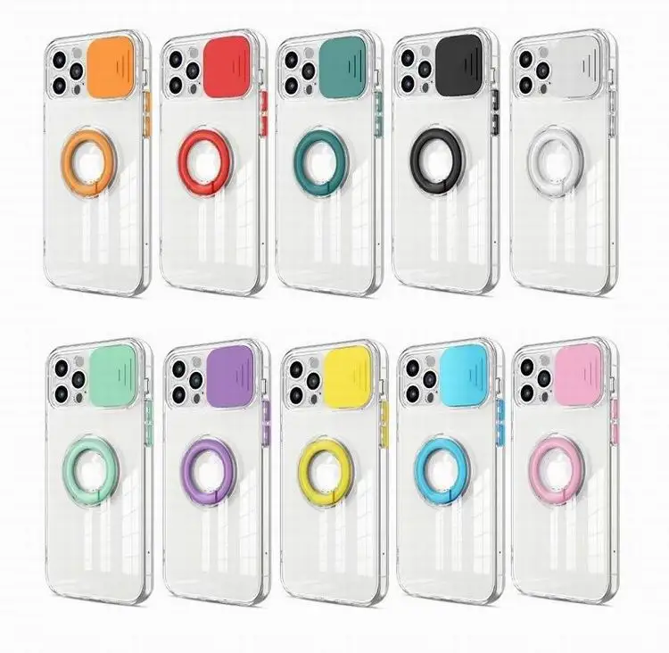 Two in one ultra thin transparent TPU case with sliding camera cover and ring bracket, suitable for iPhone 12 case
Two in one ultra thin transparent TPU case with sliding camera cover and ring bracket, suitable for iPhone 12 case