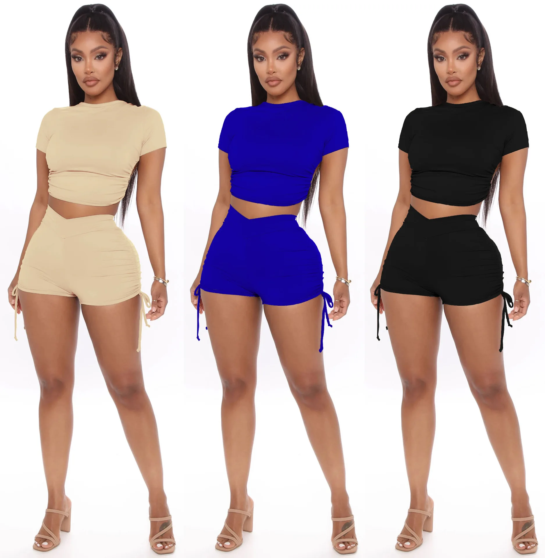 B52953A Hot sale women fashion new drawstring sexy backless 2pcs shorts set, Black/blue/khaki
B52953A Hot sale women fashion new drawstring sexy backless 2pcs shorts set, Black/blue/khaki