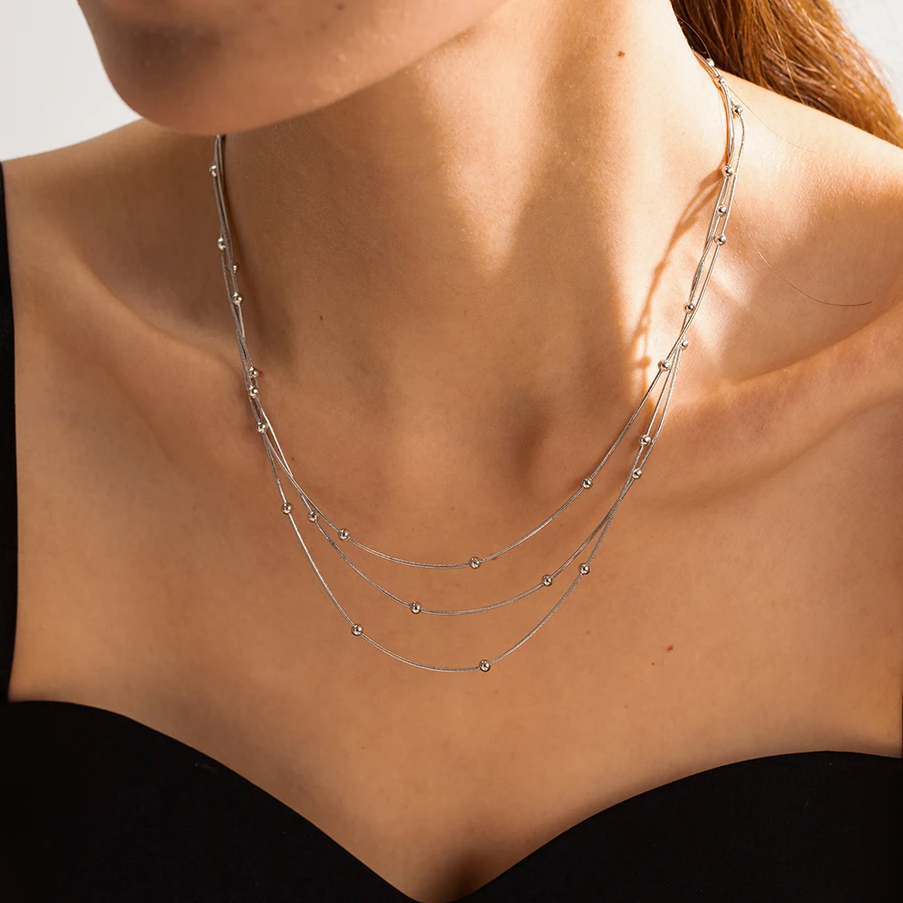 New Arrival Silver Color Layered Choker Stainless Steel Interval Beads Chain Three Layer Necklace for Girls
New Arrival Silver Color Layered Choker Stainless Steel Interval Beads Chain Three Layer Necklace for Girls