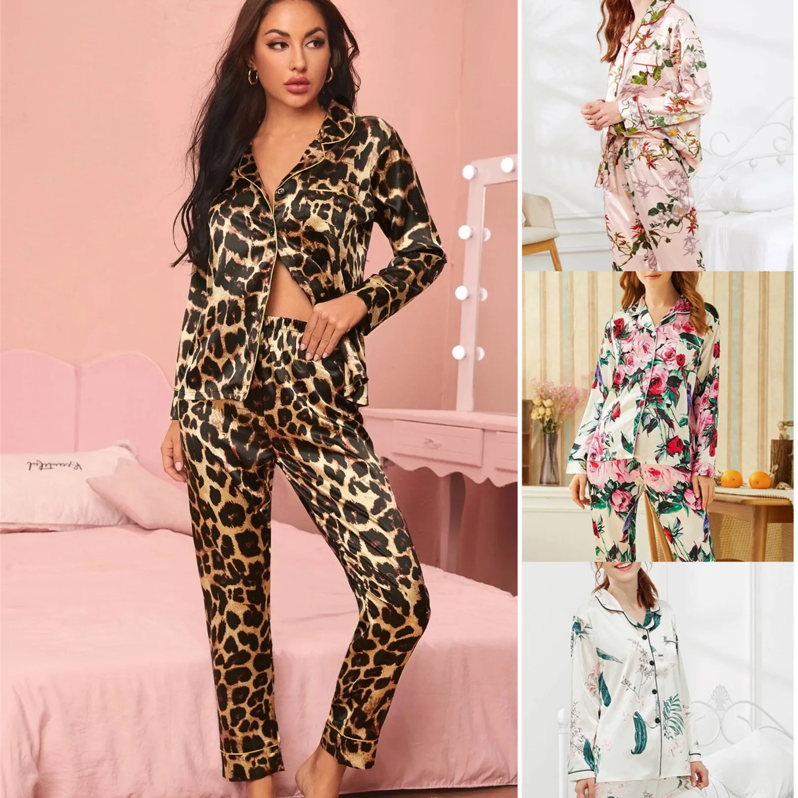 Quanzan customized leopard print home wear women's plus size sleepwear long cardigan sexy pajamas suit
Quanzan customized leopard print home wear women's plus size sleepwear long cardigan sexy pajamas suit