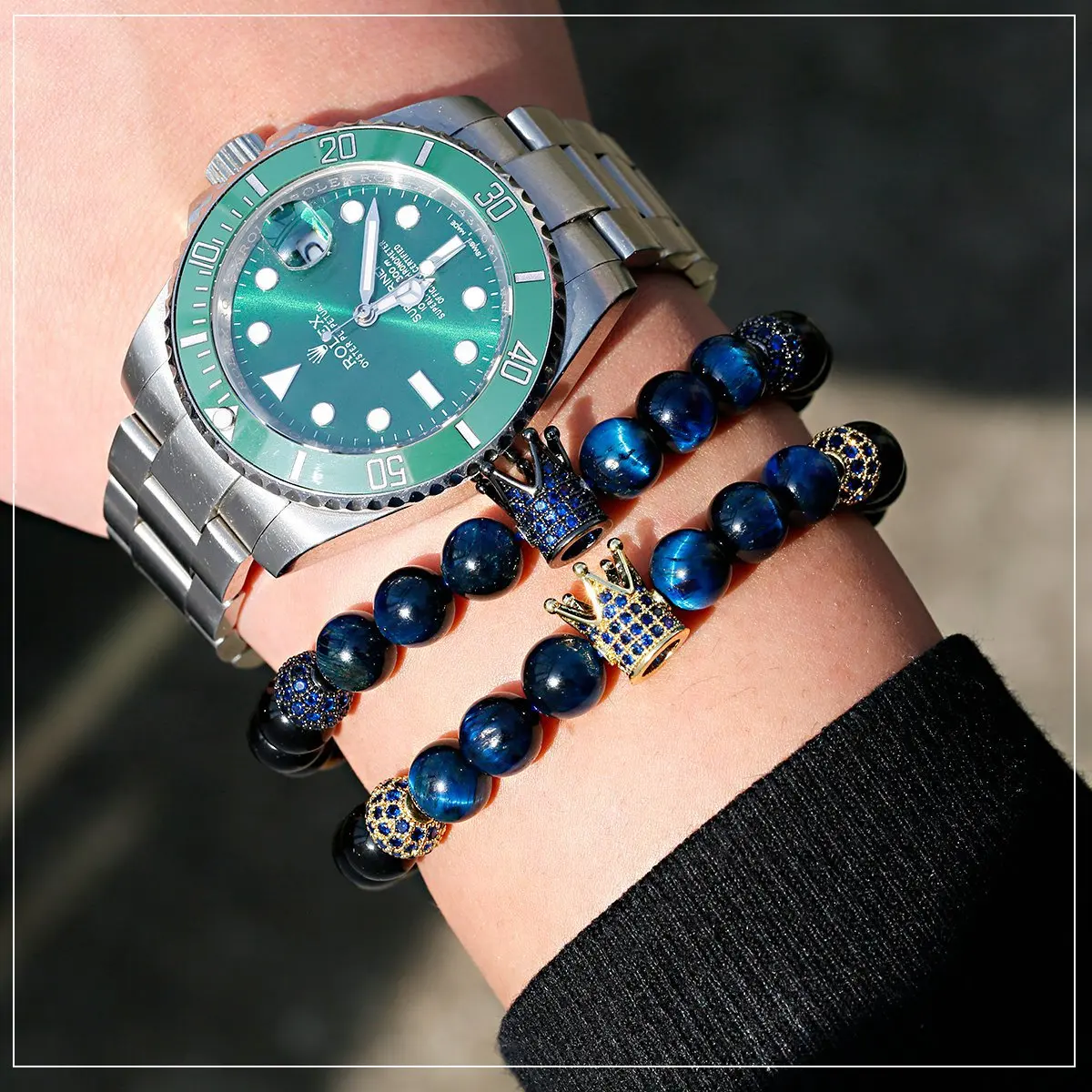 Luxury Men Women Blue CZ Zircon Crown Beaded Bracelet Handmade Rope Tiger Eye Stone Crown Charm Bracelets
Luxury Men Women Blue CZ Zircon Crown Beaded Bracelet Handmade Rope Tiger Eye Stone Crown Charm Bracelets