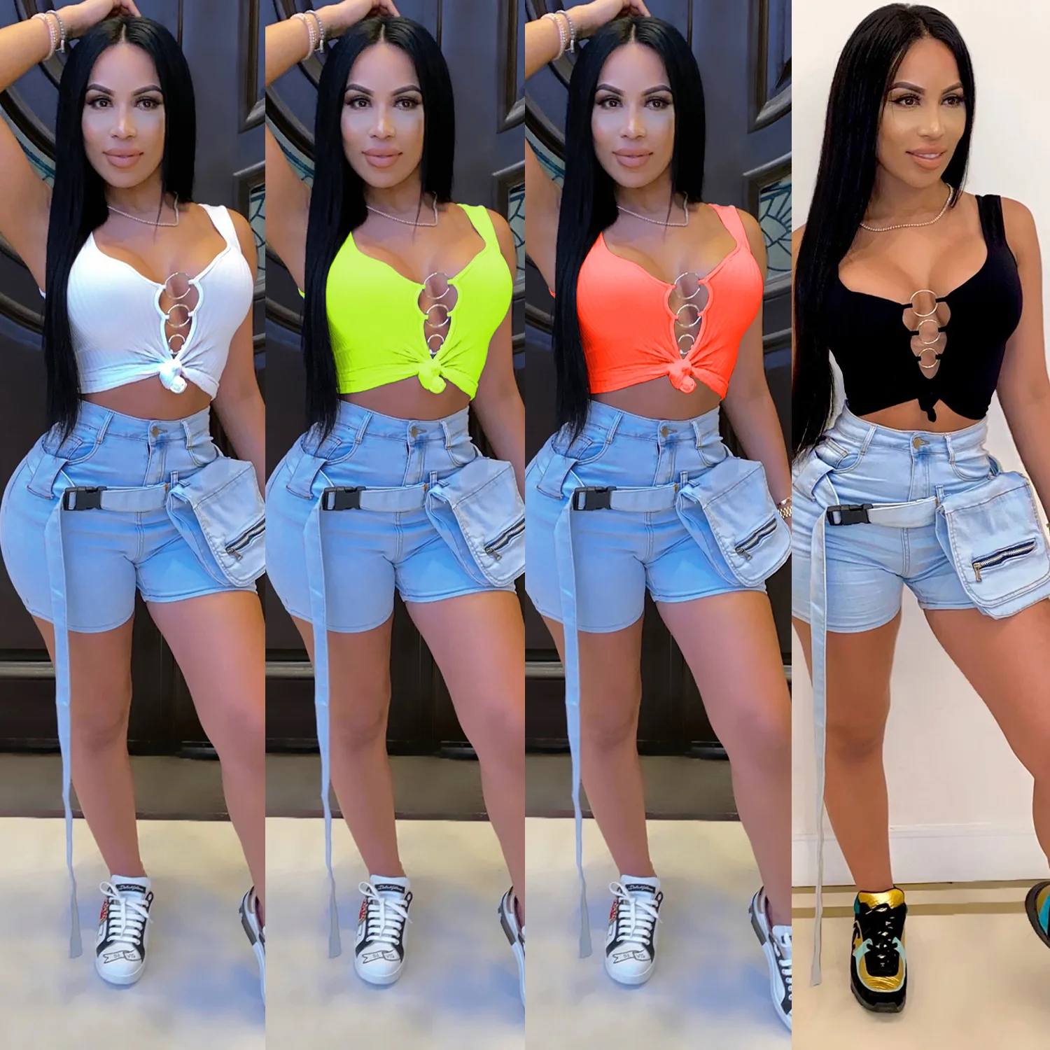Women Tank Top Sleeveless T-Shirt Sexy Sling Backless Low-Cut Solid Slim Circle Ring Stitching Fashion Short Vest Women Summer
Women Tank Top Sleeveless T-Shirt Sexy Sling Backless Low-Cut Solid Slim Circle Ring Stitching Fashion Short Vest Women Summer