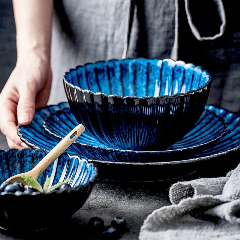 European style blue glazed porcelain klin steak plate noodle bowl ceramic tableware set for home dinner, As picture or customized
European style blue glazed porcelain klin steak plate noodle bowl ceramic tableware set for home dinner, As picture or customized
