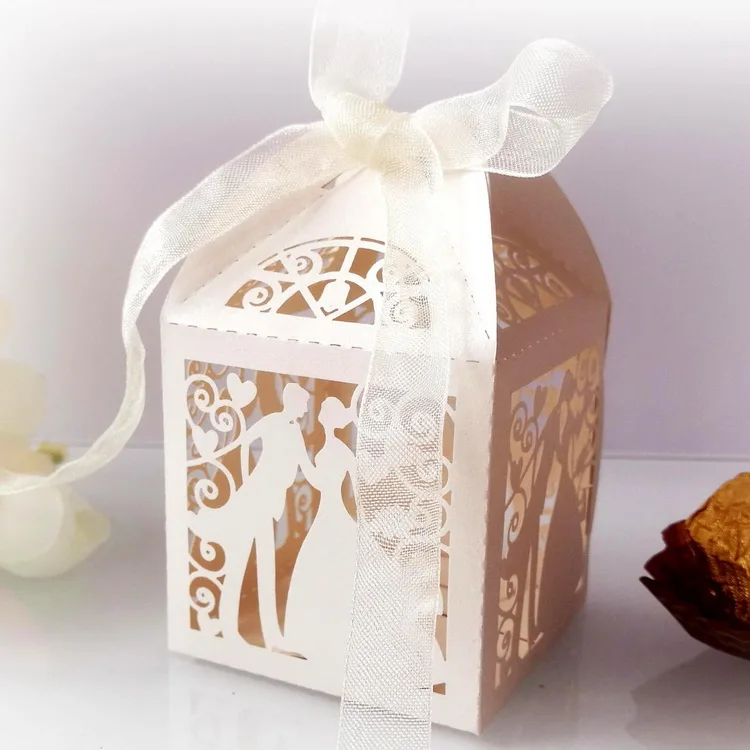 laser cut candy box bride and groom wedding paper favor sweet
