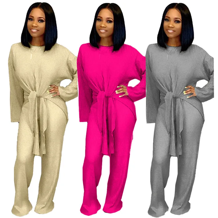 Wholesale Fashion Casual Women Sets Loose Lace Up Solid Color Striped Sweaters Two Piece Long Trousers Flare Pants Jogging Suit, Picture
Wholesale Fashion Casual Women Sets Loose Lace Up Solid Color Striped Sweaters Two Piece Long Trousers Flare Pants Jogging Suit, Picture