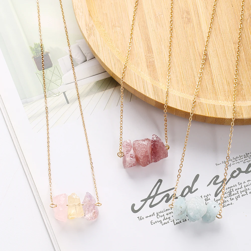 

Dainty Personal Birthstone Gemstone Raw Crystal Healing Necklace Jewelry For Mother's Gift