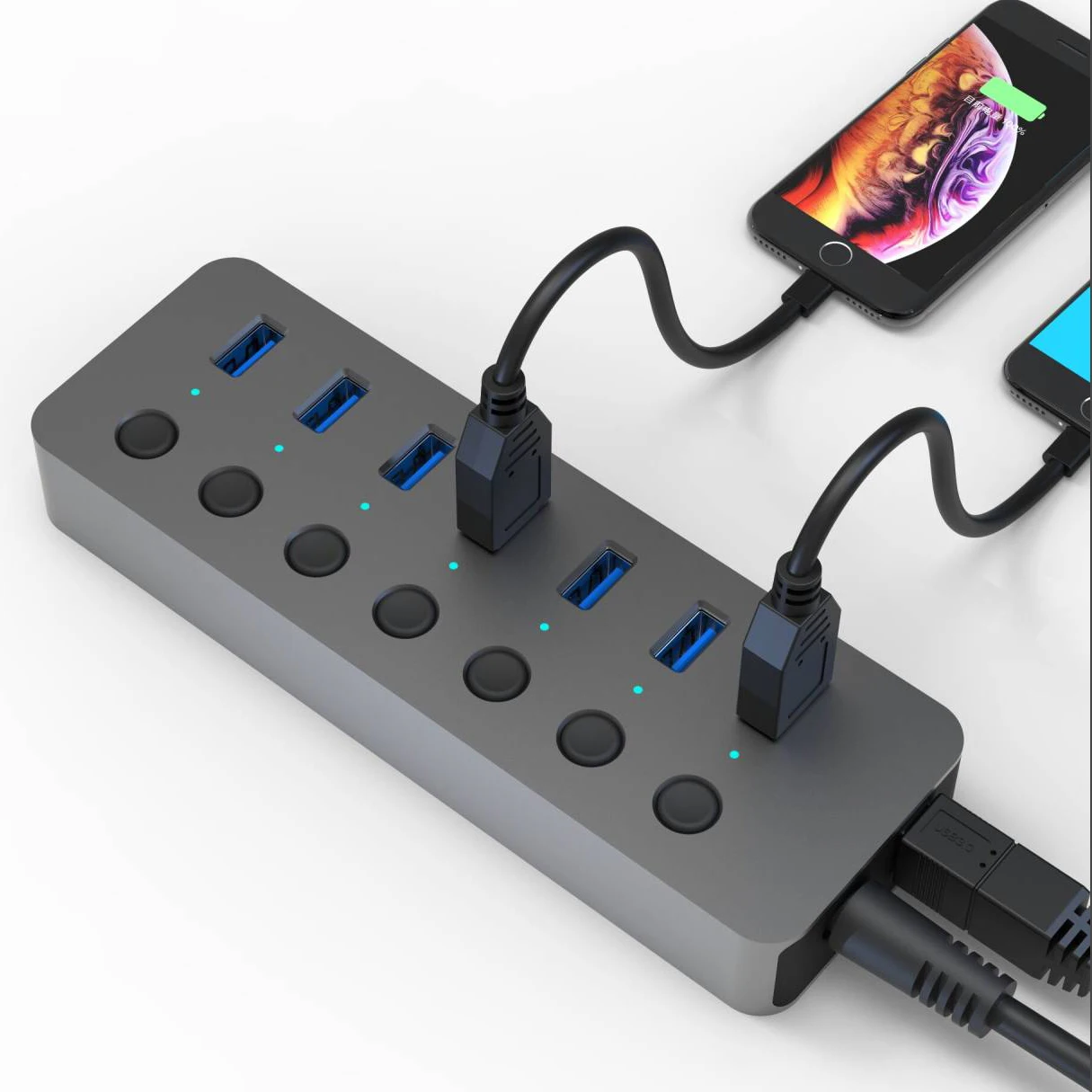 Aluminum 7 Port Usb Hub With Switch Usb Hub Splitter With Data Transmission Charging, Silver
Aluminum 7 Port Usb Hub With Switch Usb Hub Splitter With Data Transmission Charging, Silver