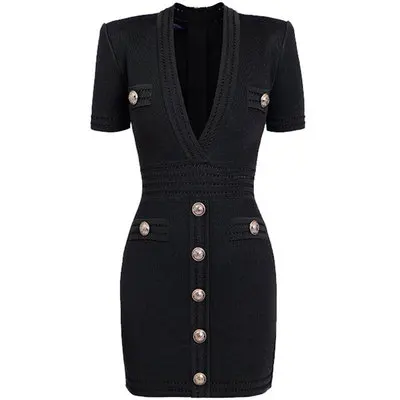 Popular Classic Style Women Deep V-neck Elastic Fabric Casual Quality Short Mini Black Knitted Dress 2021
Popular Classic Style Women Deep V-neck Elastic Fabric Casual Quality Short Mini Black Knitted Dress 2021