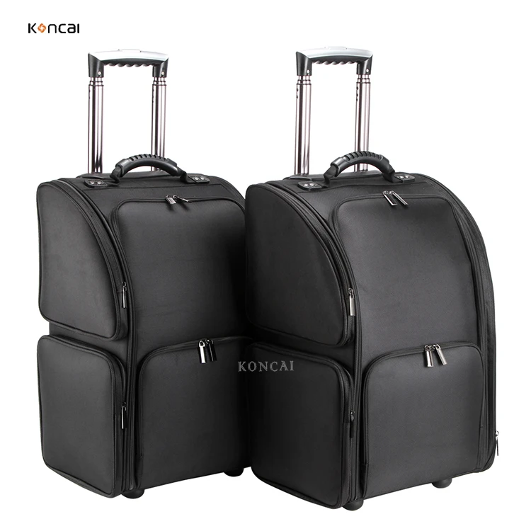 FAMA certificated factory Black High quality Nylon Rolling Trolley Professional Travel Cosmetic Bag Makeup Nylon Beauty Bag