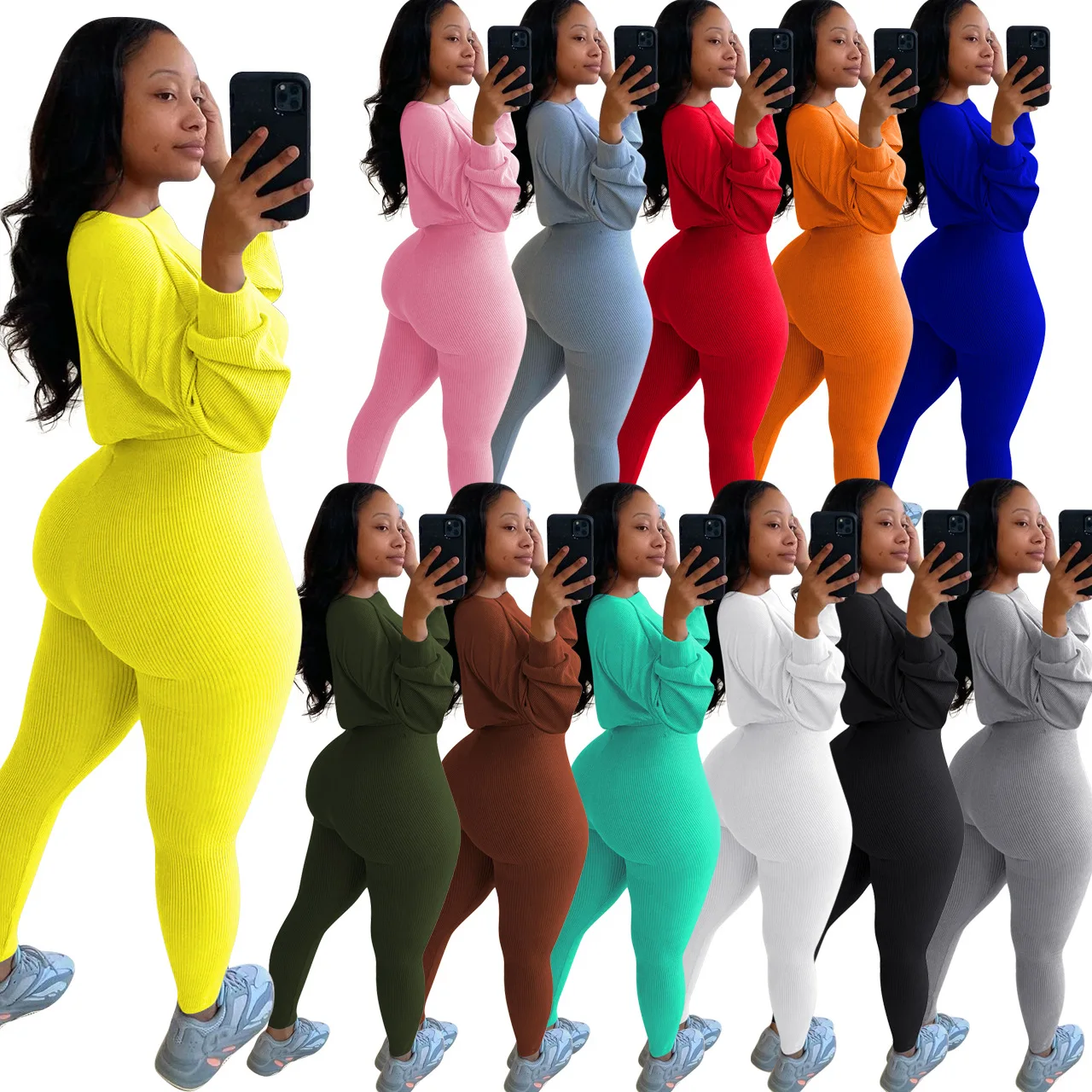 2021 custom wholesale fashion sexy sports suit ladies solid color thread casual two-piece set
2021 custom wholesale fashion sexy sports suit ladies solid color thread casual two-piece set