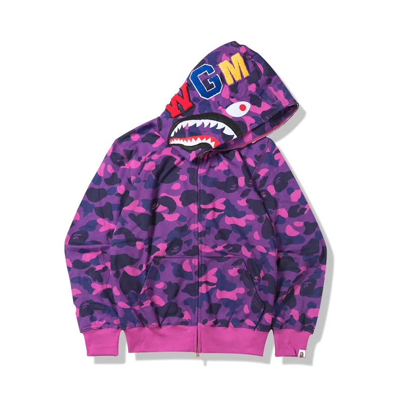 Bape Purple Camouflage Bomber Jacket Men's Shark Camouflage Sleeve Print Thin Sweatshirt, Customized colors
Bape Purple Camouflage Bomber Jacket Men's Shark Camouflage Sleeve Print Thin Sweatshirt, Customized colors