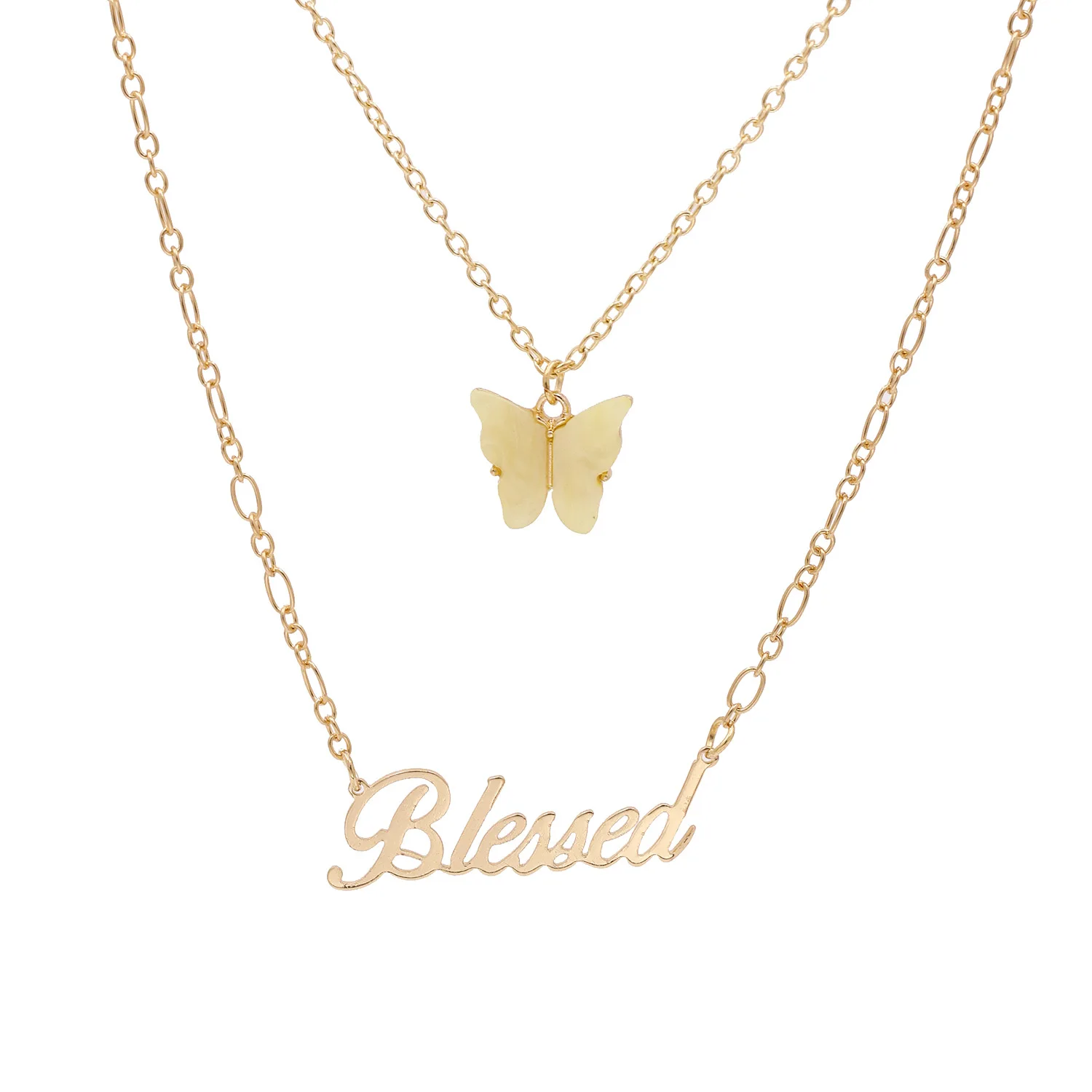 2022 Fashion Design Multilayers Gold Plated Letter Butterfly Necklace Letter BLESSED Acrylic Butterfly Pendant Necklace
2022 Fashion Design Multilayers Gold Plated Letter Butterfly Necklace Letter BLESSED Acrylic Butterfly Pendant Necklace