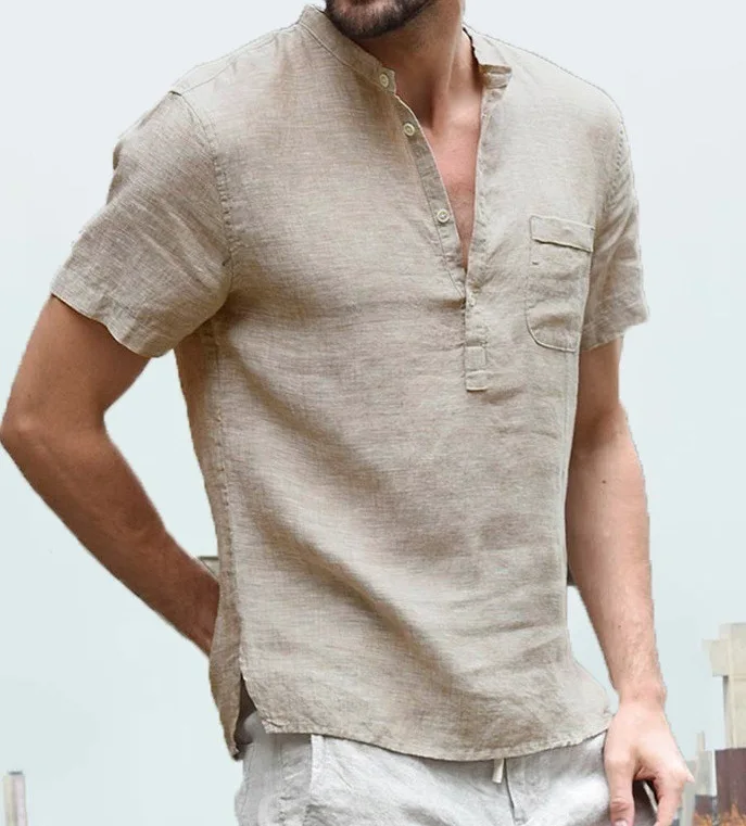 Men's new lapel cotton fashion casual linen short-sleeved shirt solid color half-open shirt, Picture shown
Men's new lapel cotton fashion casual linen short-sleeved shirt solid color half-open shirt, Picture shown