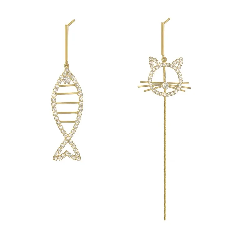 Design Cat Fishbone Asymmetric Gold Earrings For Woman Korean Fashion Gothic Accessories Girl's Luxury Creative Cute Earrings, Shown
Design Cat Fishbone Asymmetric Gold Earrings For Woman Korean Fashion Gothic Accessories Girl's Luxury Creative Cute Earrings, Shown