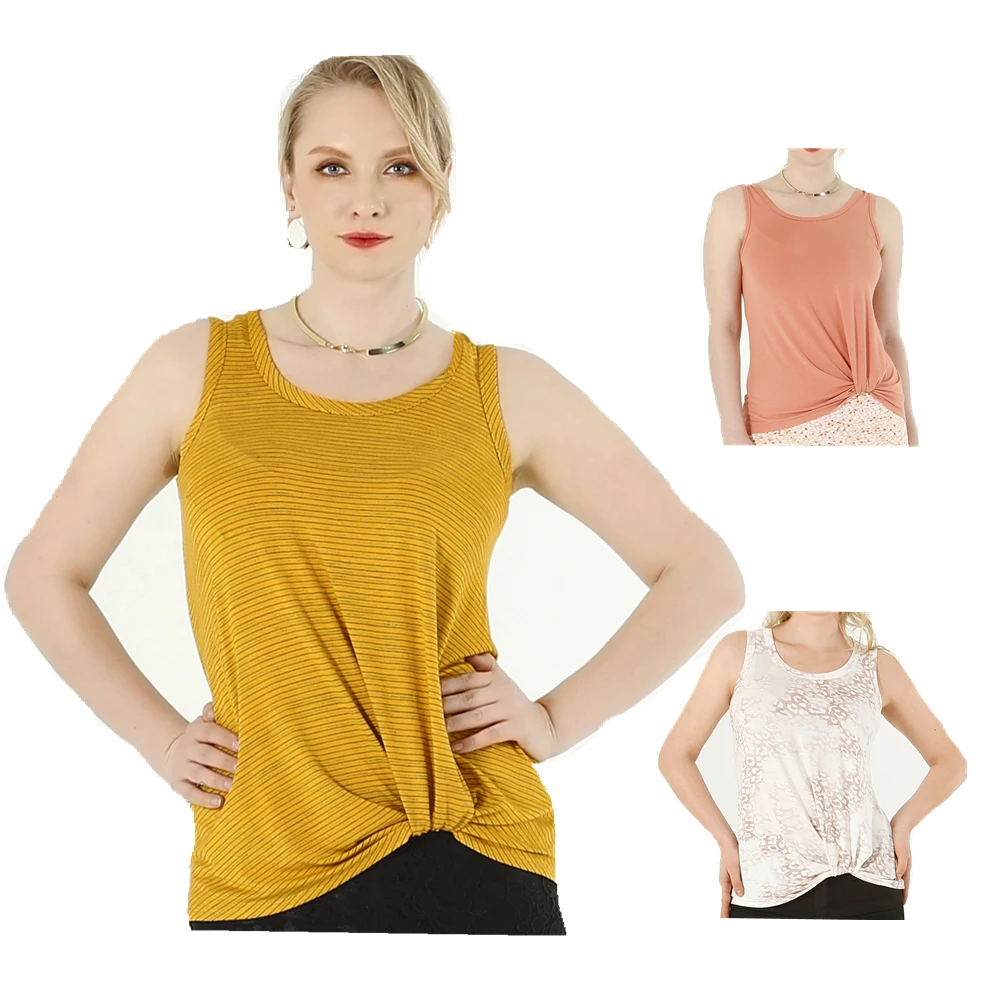 Women Summer Casual Sleeveless Round Neck Striped Knot Front Wholesale Bulk Crop Tank Tops
Women Summer Casual Sleeveless Round Neck Striped Knot Front Wholesale Bulk Crop Tank Tops