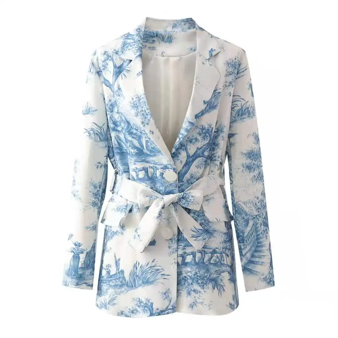 Fall clothing 2021 woman blazer jacket blue and white porcelain printed waistband casual loose suit jacket, Picture show
Fall clothing 2021 woman blazer jacket blue and white porcelain printed waistband casual loose suit jacket, Picture show